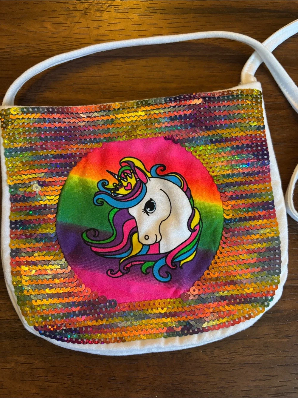 Kids Rainbow Unicorn Sequin Crossbody Bag - White Strap